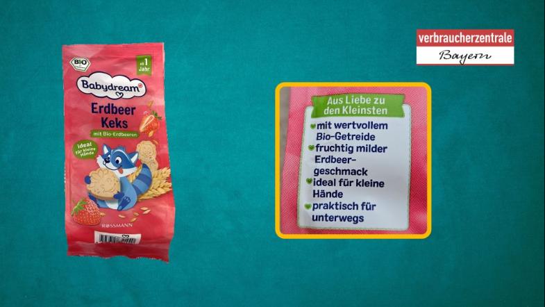 Produktfoto von Kinderkeksen mit hervorgehobenem Claim