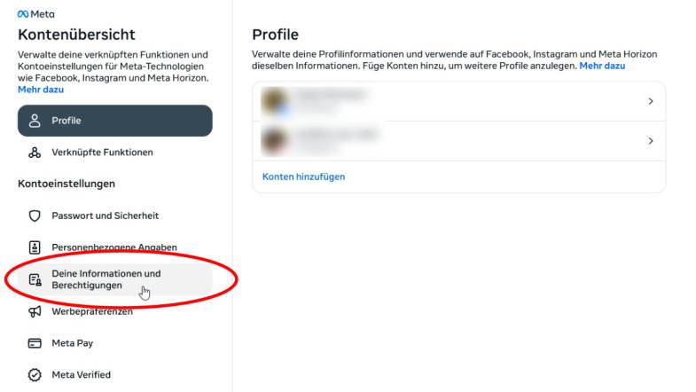 Screenshot der Datenanforderung bei Facebook