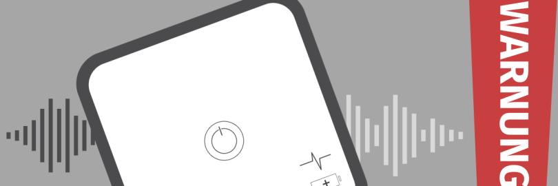 Ein Gesundheitsgerät neben dem Wort Aufruf in einem Ausrufezeichen.