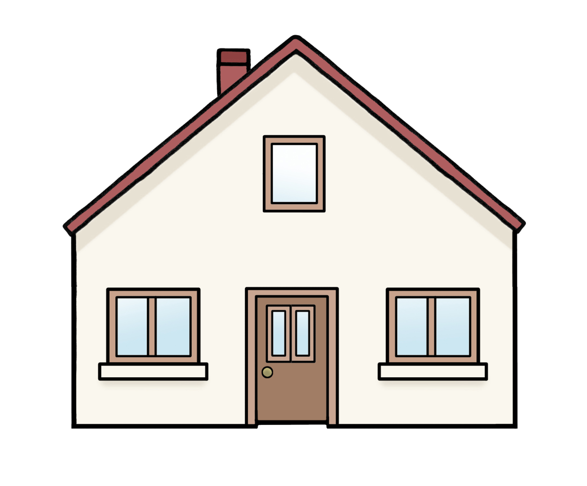 Haus mit Tür und 3 Fenstern