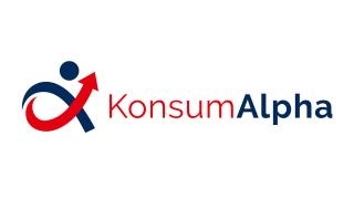 Logo des Projektes Konsum Alpha in rot und blau mit Schriftzug