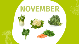 Schrift "November" und Fotos einiger Gemüsesorten
